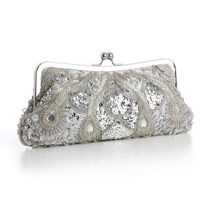 RARE - Mariell Silver Sequin Clutch - Straps for Cross Body or Shoulder Bag